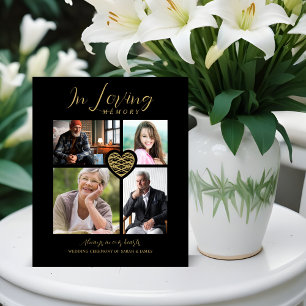 Black Trendy Collage 4 Photos Modern Heart Wedding Pedestal Sign