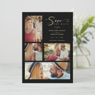 Black Trendy Collage Wedding 4 Photos Save The Date