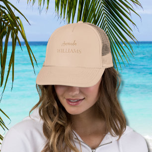 Black Trendy Elegant First Last Name Tan Brown Trucker Hat