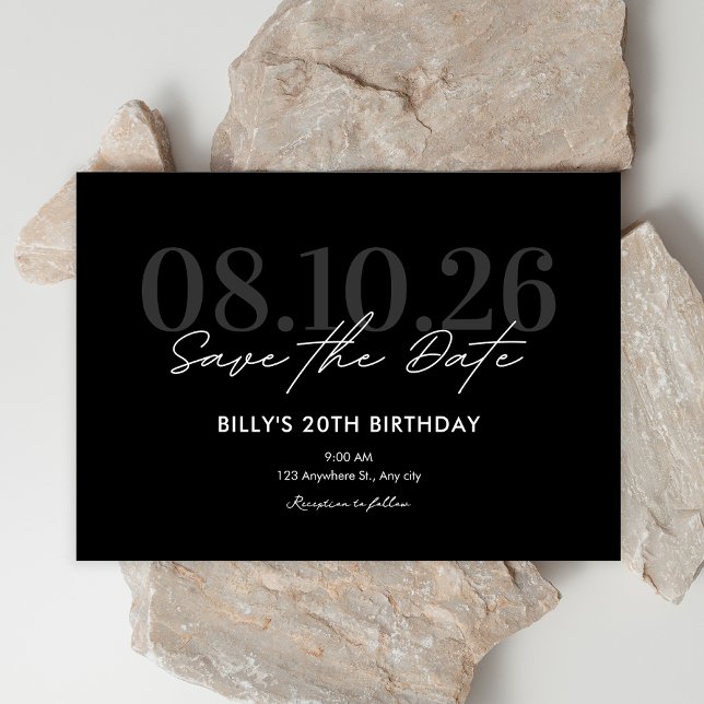 Black Trendy minimalist aesthetic birthday party Save The Date (Creator Uploaded)