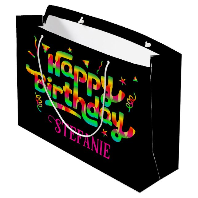 Black Trendy Personalised Gift Bag for Birthday (Back Angled)