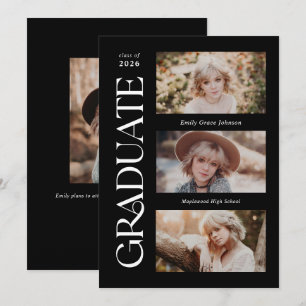 Black Trendy Serif Multiple Photo Graduation  Announcement