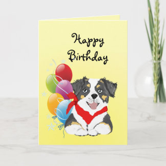 Black Tri Aussie Puppy Happy Birthday Card