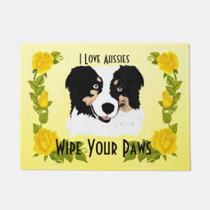 Black Tri Aussie & Yellow Roses Doormat