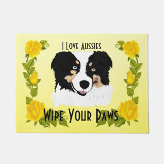 Black Tri Aussie & Yellow Roses Doormat