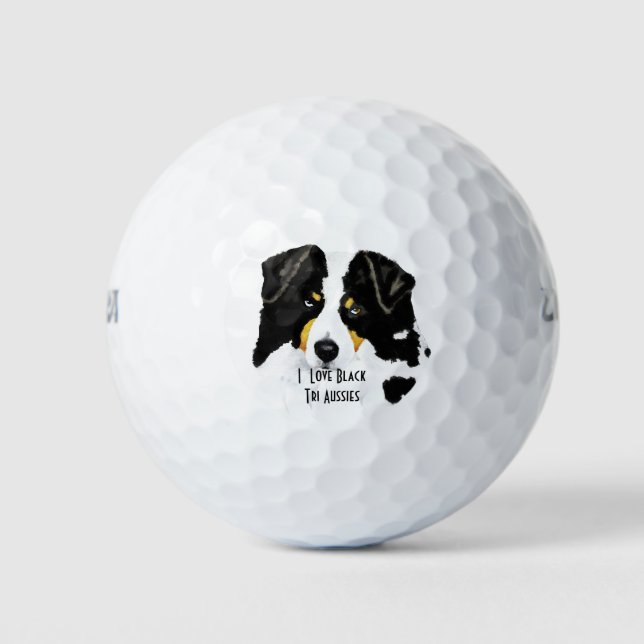 Black Tri Australian Shepherd Cus.Golf Ball 3 pack (Front)