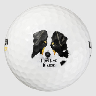 Black Tri Australian Shepherd Cus.Golf Ball 3 pack