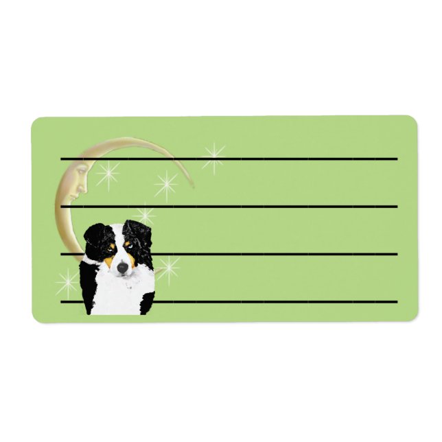 Black Tri Australian Shepherd with Moon and Stars, (Front)