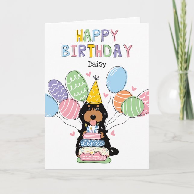 Black Tri Cockapoo Cavapoo Dog Happy Birthday Card (Front)