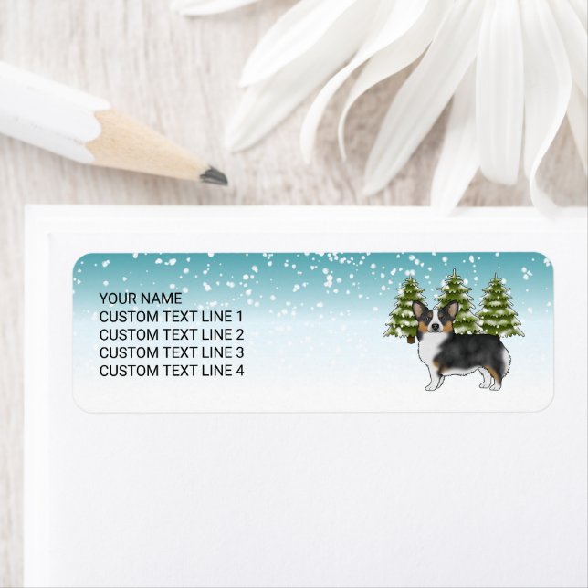 Black Tri Pembroke Corgi Blue Winter Christmas (Insitu)