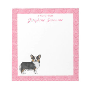 Black Tri Pembroke Welsh Corgi Hearts With Name Notepad