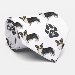 Black Tri Pembroke Welsh Corgi Pattern Monogram Tie