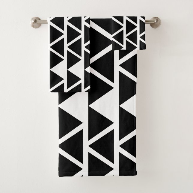 Black Triangles Geometric Bath Towel Set (Insitu)