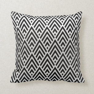 Black Triangles White Grey Art Deco Geometry Cushion