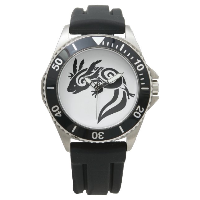 Black Tribal Axolotl Mexican Salamander Watch (Front)