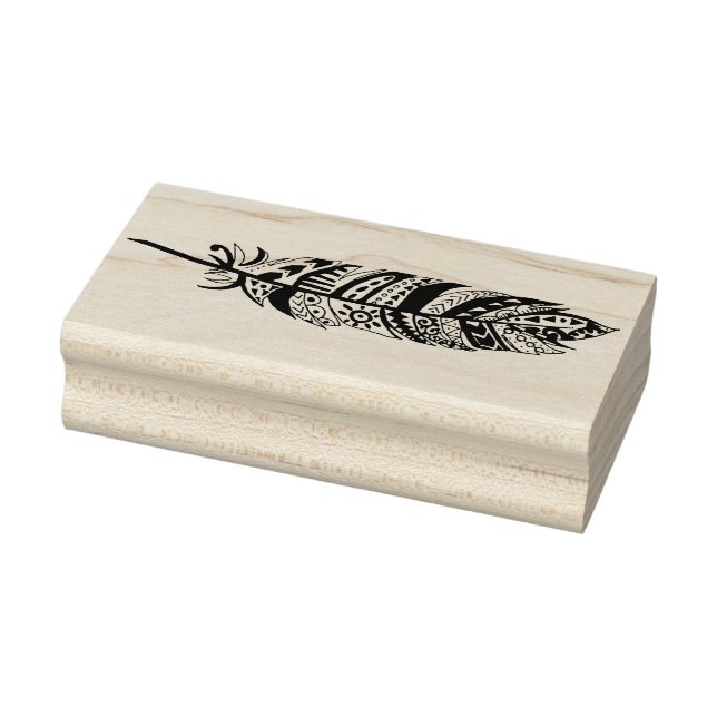 Black Tribal Bohemian Feather Rubber Stamp (Stamp)
