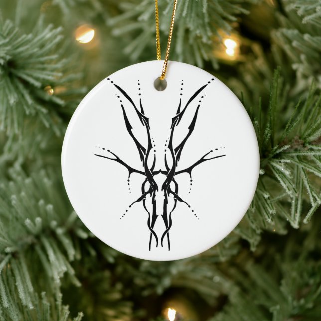 Black Tribal Deer Skull Hunting Design Ceramic Tree Decoration (Tree)