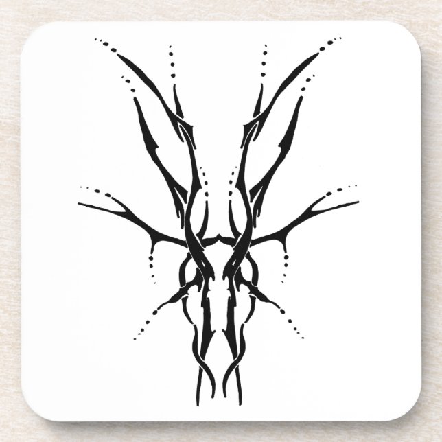 Black Tribal Deer Skull Hunting Design Coaster (Front)