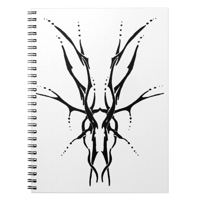 Black Tribal Deer Skull Hunting Design Spiral Notebook (Front)