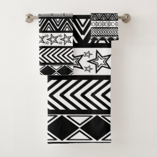 Black Tribal Design Bath Towel Set