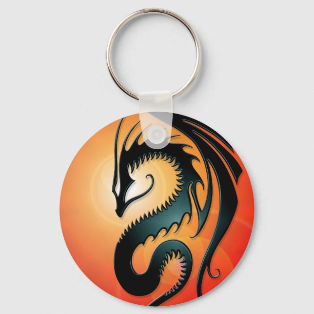 Black Tribal Dragon, red Key Ring (Front)