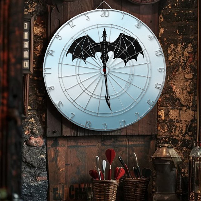 Black Tribal Flight Dragon Fantasy Blue Sky Dartboard (Creator Uploaded)