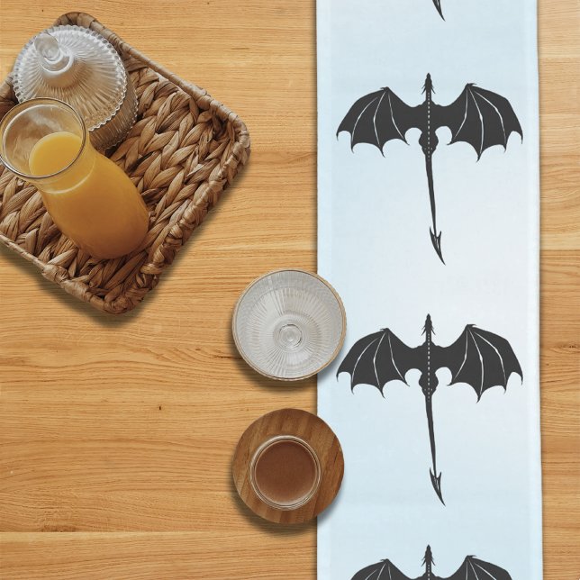 Black Tribal Flight Dragon Fantasy Blue Sky Long Table Runner (Creator Uploaded)