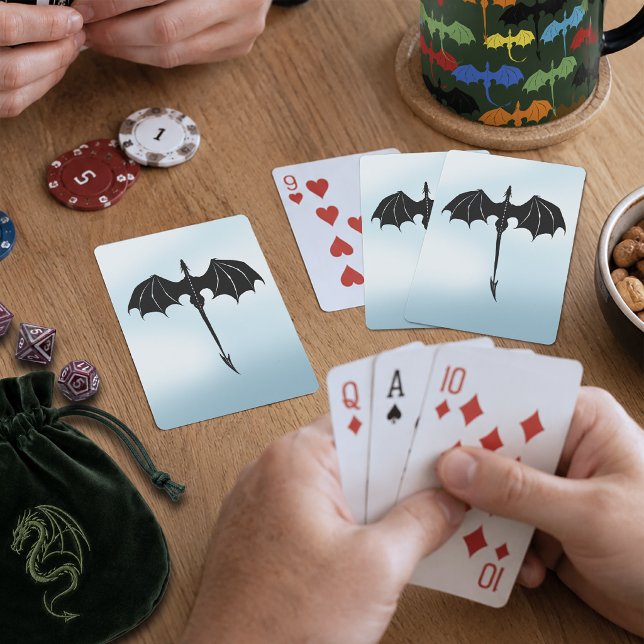 Black Tribal Flight Dragon Fantasy Blue Sky Playing Cards (Creator Uploaded)