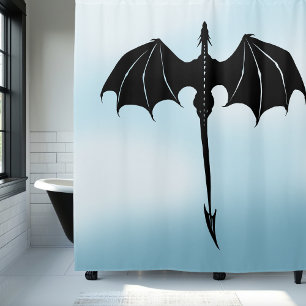 Black Tribal Flight Dragon Fantasy Blue Sky Shower Curtain