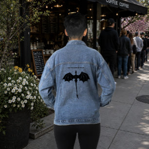 Black Tribal Flight Dragon Fantasy Denim Jacket
