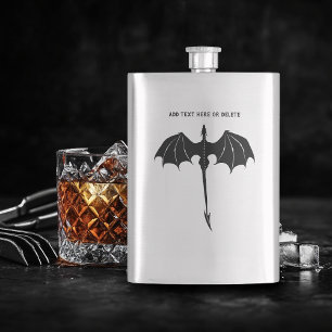 Black Tribal Flight Dragon Fantasy Hip Flask