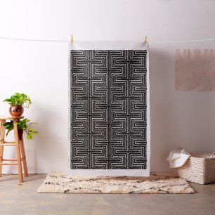 black Tribal Maze African Pattern Textile Fabric
