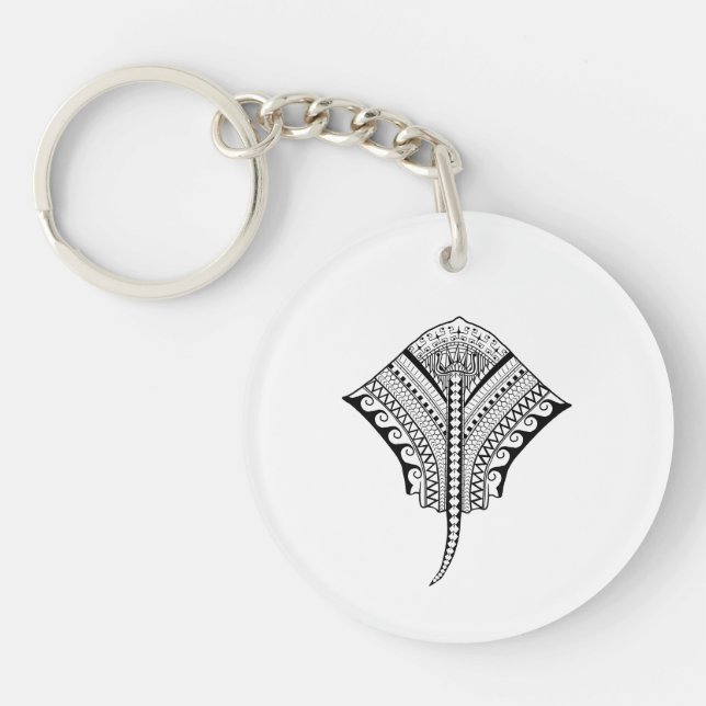 Black Tribal Stingray Manta Ray Key Ring (Front)