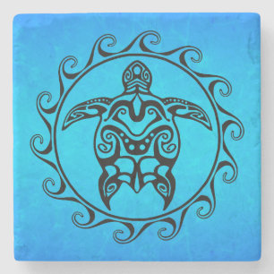 Black Tribal Turtle Stone Coaster