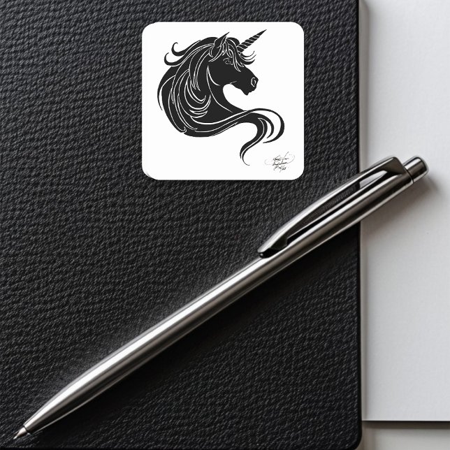 Black Tribal Unicorn Square Sticker (Creator Uploaded)