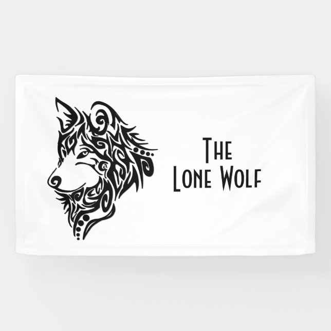 Black Tribal Wolf Custom Text Banner (Horizontal)