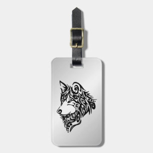 Black Tribal Wolf Luggage Tag