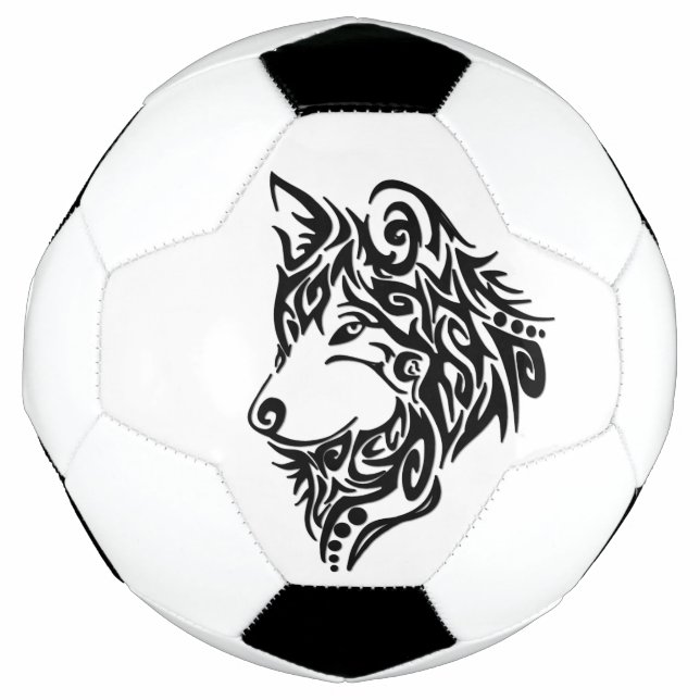 Black Tribal Wolf Soccer Ball (Front)