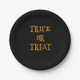 Black trick or treat Halloween  Paper Plate