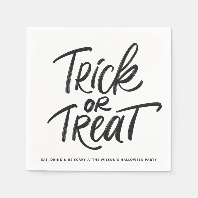 Black Trick or Treat Lettering Halloween Party Napkin (Front)