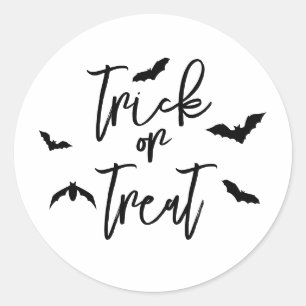 Black Trick Or Treat Text With Bats Halloween Classic Round Sticker