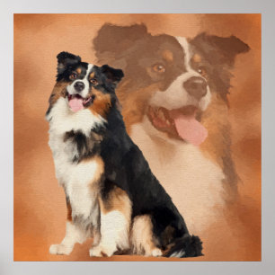 Black tricolor Australian Shepherd - Aussie Poster