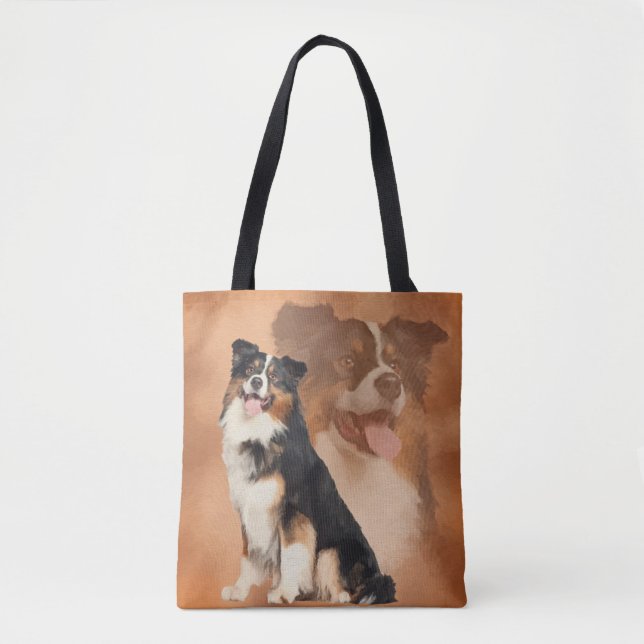 Black tricolor Australian Shepherd - Aussie Tote Bag (Front)