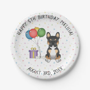 Black Tricolor French Bulldog Cute Dog Birthday Paper Plate