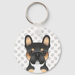 Black Tricolor French Bulldog Frenchie Dog & Paws Key Ring