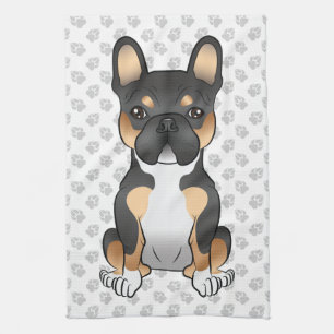 Black Tricolor French Bulldog Frenchie Dog & Paws Tea Towel
