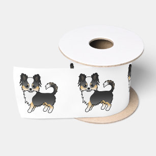 Black Tricolor Long Coat Chihuahua Cartoon Dog Satin Ribbon
