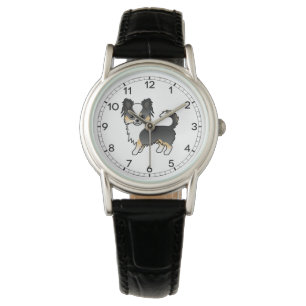 Black Tricolor Long Coat Chihuahua Cartoon Dog Watch