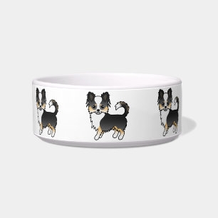 Black Tricolor Long Coat Chihuahua Cartoon Dogs Bowl