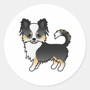 Black Tricolor Long Coat Chihuahua Cute Dog Classic Round Sticker